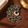 Broche de Pavo Real de Cristal Esmeralda Hueco Retro Hebilla de Pin de Animal Grande de Verano Accesorios para Abrigo Ramillete Regalo
