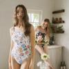 2 Cores] ins estilo vintage estampado menina de ombro duplo alça peito pequeno barriga cobrindo barriga emagrecendo cobrindo férias de primavera quente maiô de uma peça