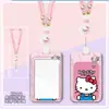 Desenho Animado Hello Kitty Cartão de Entrega de Ônibus Escolar Cartão de Selo Escolar Fivela de Engate Fácil Cordão Telescópico Conjunto de Cartões de Cidadão para Jardim de Infância