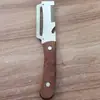 Cortador de cebolla multifuncional de acero inoxidable, pelador de cocina para el hogar, raspador de cebolleta con mango de madera, pelador de frutas y verduras