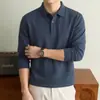 Camisa polo de manga comprida estilo Old Money, casual masculina, leve, base lisa de cor sólida, peça íntima de inverno, com mistura de lã e gola alta