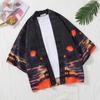 Verano Japonés Vintage Ukiyo-e Bata Dao Abrigo Estilo Chino Hanfu Kimono Manga Media Cárdigan de Moda para Hombre de Siete Mangas