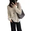 Caimento relaxado estilo coreano! Blusa de tricô macia e leve com design vazado e listras horizontais, uma blusa de lã solta e casual de manga longa para o outono