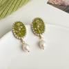 Solo este verde ~ Mori aretes de flor de gota de aceite fresca pequeña, moda, temperamento, aretes comodín, aretes de alto sentido, mujer