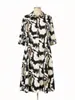 Vestido con Cinturón 2026 Estilo Nuevo Tallas Grandes para Mujer Casual Transfronterizo Comercio Exterior Holgado Estampado Vestido de Manga Tres Cuartos