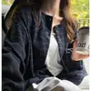Cárdigan de punto cepillado de estilo relajado y corte holgado para otoño e invierno con botones, chaqueta casual diaria y para ir al trabajo de manga larga a rayas para mujer, estilo coreano