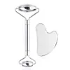 Rodillo Masajeador Facial Acero Inoxidable Tabla de Rasurar Metálica Herramienta de Belleza para Ojos Instrumento Raspador Palo para Estirar Meridianos