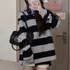 Otoño Nuevo Estilo Americano Retro Sudadera Rayada de Mujer Trendy Ins Delgada Pareja Suelta Adelgazante Jersey Cuello Redondo Top