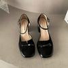 Zapatos Mary Jane Vintage de Tacón Grueso 2024 Primavera Nuevos Hebilla de una Palabra Tacón Alto No Cansan los Pies Sandalias de Punta Hueca para Mujer