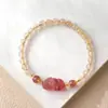 Pulsera de Cristal Dorado Natural para el Cabello, Pulsera Pixiu de Cristal de Fresa Estilo Chino, Nueva Moda Original Estilo Chino Pulsera para Mujer Joyería
