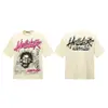 Camisetas de Algodão Tendência Marca Europeia e Americana Estampa Estrela do Inferno Rua Tamanho Grande Casual Manga Curta Coleção para Homens e Mulheres