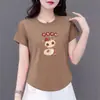 Prosperidade no Comércio Exterior Transfronteiriço, Ano do Serpente, Camiseta Estampada de Manga Curta Redutora de Idade para Mãe, Blusa Solta para Mulheres de Meia-Idade e Idosas