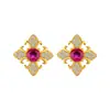 Brincos de Prata Esterlina S925 com um Design de Cruz de Luxo Leve, Estilo Vintage Francês, Cravejados com Zircônia Vermelha, Joias Únicas e Elegantes