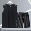 Conjunto Esportivo de Secagem Rápida em Seda Gelo Masculino Verão Regata Shorts Masculino Fitness Corrida Fino Respirável Calça Cinco Pontos Tendência