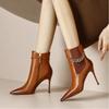 Botines Marrones Vintage Puntiagudos Llegada Nueva Primavera y Otoño Botas Individuales Moda Tacón Delgado Botas Populares 2024 Botas de Cuero Suave para Mujer