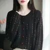 Cárdigan de punto redondo de estilo francés con puntos de colores para mujer, modelo nuevo 2026, corte holgado, adelgazante, de manga larga, abrigo suéter cálido