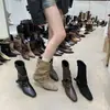 Botines cortos de ante caqui vintage para mujer, botines estilo francés, diseño de nicho de otoño, botines de tacón ancho estilo western, botas de montar