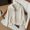 Suéter Grueso de Punto Grueso con Cuello Polo y Cordones de Encaje de Alto Gama Estilo Coreano Retro para Mujer Otoño e Invierno 2025 Top Holgado de Punto Relajado