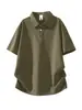 Camisa Polo Masculina Verde Oliva Estilo Old Money, Camiseta Simples de Cor Sólida de Manga Curta com Gola Polo para o Verão, Top Masculino para o Dia a Dia