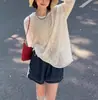 Camiseta Manga Longa Branca com Bolinhas para Mulheres, Estilo Curto de Verão, Cobertura com Proteção Solar, Top Soltinho Transparente, Camisa para Ar Condicionado