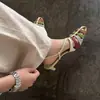 Sandalias de cuero de vaca de capa superior + piel de oveja, punta cerrada, sin talón, para mujer, zapatos de tacón medio, nuevo estilo de verano, sandalias de tira en T caladas con bloques de color