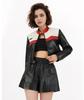 Chaqueta de Cuero para Mujer al por Mayor en Stock Personalizada Comercio Exterior Transfronterizo con Bloques de Color Estilo Motociclista Chaqueta Corta Amazon