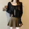 Tops Curtos Tendência para Mulheres Primavera/Verão 2026 Estilo Nicho Camisa de Tricô com Manga Longa Proteção Solar Nova Peça de Roupa Externa Cobertura para Ar Condicionado