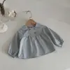 Camisa de Manga Longa com Gola Lapela e Quatro Botões em Xadrez Estilo INS para Bebês Meninas, Calcinha de Renda com Babado, Calça Solta de Renda