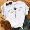 Camiseta Casual de Algodón Linda con Estampado de Girasol y Mariposa Cómoda para Mujer Top Negro Camiseta Gráfica