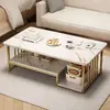Mesa de centro para sala de estar, estilo minimalista moderno, design de luxo leve, sensação de alta qualidade, mesa de centro de camada dupla, adequada para apartamentos pequenos, mesa de jantar retangular simples