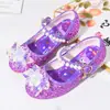 Sapatos Infantis da Kuromi, Sapatos de Salto Alto para Meninas, Sapatos Sociais de Princesa, Sapatos Pequenos de Couro Infantis com Solado Macio, Sapatos de Cristal com Lantejoulas da Elsa
