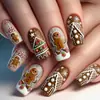 Arte de Unhas de Natal Média-Longa Homem de Gengibre de Natal Doce Floco de Neve Padrão Adesivos para Unhas Postiças Série de Natal
