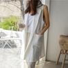 Chaleco holgado de un solo pecho para mujer, combinable con todo, blanco, primavera y verano 2025, sin mangas, de lino, largo medio.