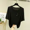 Camiseta de modal estilo coreano para mujer con volantes y cinco mangas, fina para verano, con lazo, manga media, corte holgado, top básico