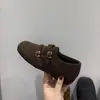 ¡Tacón oculto! Mocasines retro cuadrados tallados, zapatos de mujer, nuevo estilo otoño/invierno, planos estilo británico, piel negra