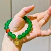 Pulseira Hidratante Gelo Transparente de Calcedônia Verde Natural Vitrificada Imperial Verde 10mm