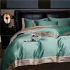 Exportado a Canadá, juego de cuatro piezas de algodón de fibra larga de doble capa, 100% algodón puro, sábana bajera y funda de edredón juego de ropa de cama de tres piezas