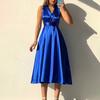 Transfronterizo Nuevo wish AliExpress Primavera y Verano Vestido de Noche Sexy sin Espalda con Tirantes de Color Sólido con Cuello en V para Mujer
