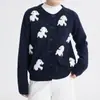 Cardigã de malha jacquard de cordeiro, novo estilo outono e inverno, suéter casaco de gola redonda fresco e doce, blusa de malha versátil para mulheres