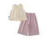 2026 Novo Estilo Conjunto de Top Feminino Sem Mangas Bordado com Gola Alta e Calça Wide-Leg com Acabamento em Renda Conjunto de Duas Peças de Verão