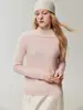 Suéter minimalista 100% caxemira pura para mulheres, com barra em formato de cenoura, gola semi-alta, mangas compridas e design tricotado, perfeito como camada base