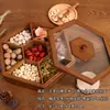 Plato de Fruta Deshidratada para el Hogar Caja de Dulces Madera Maciza Sala de Estar Doble Capa Giratoria Compartimento para Frutas Semillas de Melón Bocadillos Caja de Almacenamiento