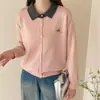 Colección de otoño: Cárdigan de punto bordado para mujer con cuello de solapa, nuevo estilo 2026, top suéter moderno de corte holgado