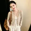Cárdigan de punto de piel de mapache para mujer, estilo perezoso japonés de otoño, suéter corto holgado de cuello redondo, abrigo, top