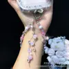 Cadena para Teléfono Móvil de Flor de Rosa con Perlas, Circonita, Moño, Correa de Muñeca para Teléfono, Colgante de Borla para Bolso, Cadena Colgante de Perlas de Cristal