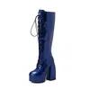 Botas Altas de Encaje para Mujer Estilo Europeo y Americano Cremallera Lateral Botas de Motociclista Tacón Alto Zapatos de Mujer Fuentes de Comercio Exterior de Primera Mano