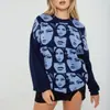 Nuevo Suéter de Punto con Estampado Holgado de Moda Callejera Retro Americana Otoño e Invierno 2025 para Hombres y Mujeres