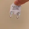 Pendientes Colgantes de Flor de Zircón y Perla con Aguja de Plata, Temperamento Suave y Elegante, Pendientes de Gama Alta Personalizados de Nicho para Mujeres
