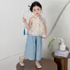 Conjunto de Roupa de Verão Hanfu para Meninas 2026 Novo Estilo Colete e Calça de Pernas Largas Estilo Chinês Infantil Conjunto de Duas Peças Fino de Verão