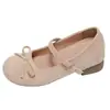 Primeiro Encontro Temporada Camurça Francesa Primavera/Verão Sapatos Mary Jane Baixos com Saia, Estilo Dopamine Girl, Laço Doce com Salto Escondido